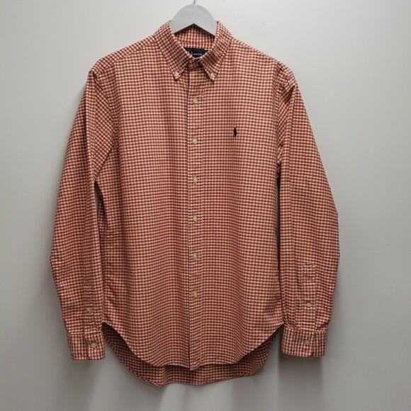 Ralph Lauren Men's Shirt Medium Gingham Check Red Long Sleeve Buttoned Down - Picture 1 of 8